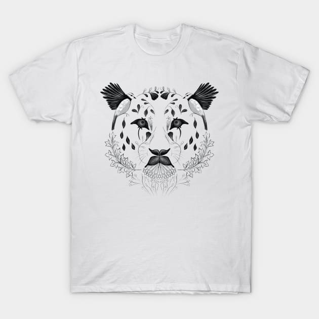 Leopard Face Symmetrical Design Combining Flora and Fauna T-Shirt by JoZyKan